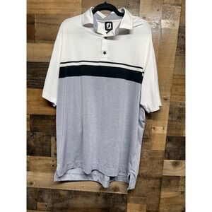 FootJoy FJ Golf Polo Shirt Mens XL White Black Gray Stripe Short Sleeve